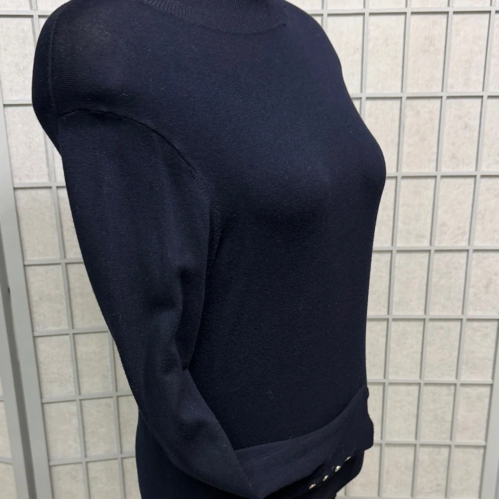 Zara Navy Turtleneck Sweater with Gold Button Accents, Size Large - Picture 2 of 8